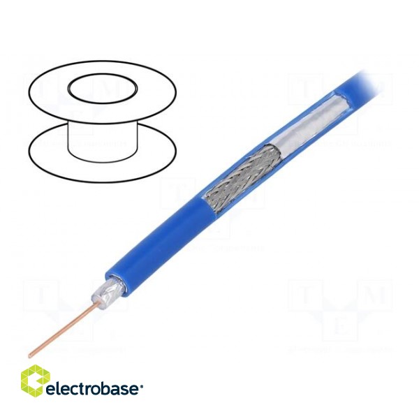 Wire: coaxial | RG59 | solid | Cu | PVC | blue | 100m | Øcable: 6.1mm