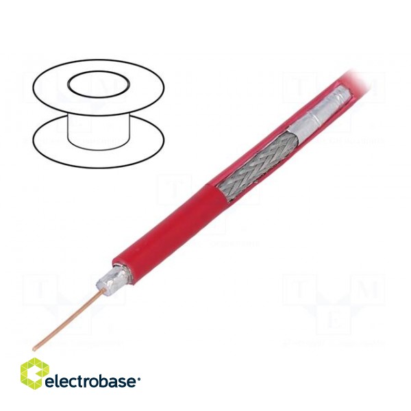 Wire: coaxial | RG59 | 1x75Ω | solid | Cu | PVC | red | 100m | 6.1mm