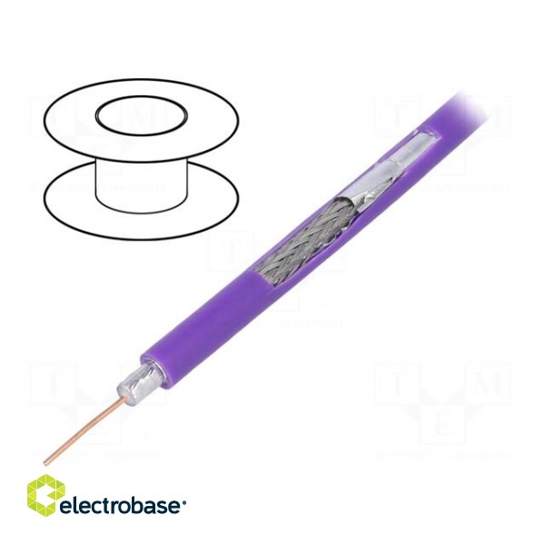 Wire: coaxial | RG59 | solid | Cu | PVC | violet | 100m | Øcable: 6.1mm