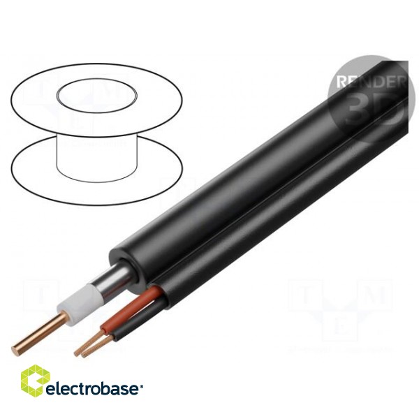 Wire: coaxial | hybrid,RG59 | black | solid,stranded | CCA | PVC | 75Ω