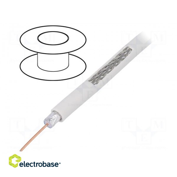 Wire: coaxial | RG6 | 1x75Ω | solid | CCS | PVC | white | 100m | 6.91mm