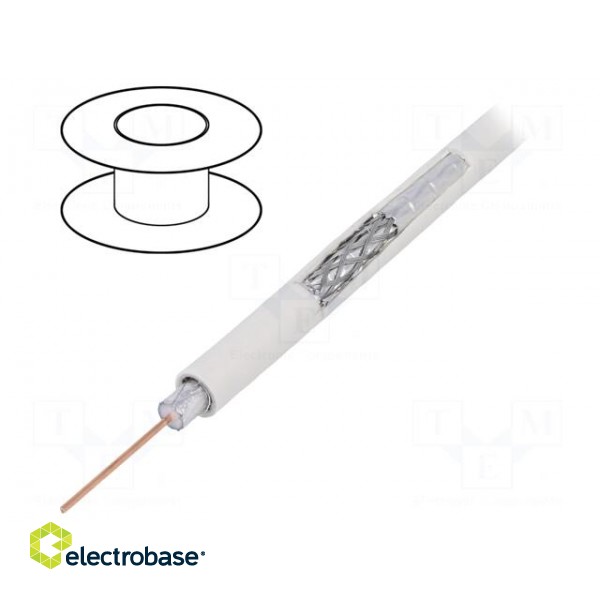 Wire: coaxial | RG6 | solid | CCS | PVC | white | 305m | Øcable: 7.06mm