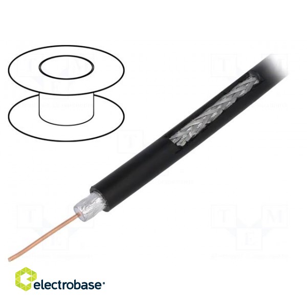 Wire: coaxial | RG6 | solid | Cu | PE | black | 250m | Øcable: 6.91mm