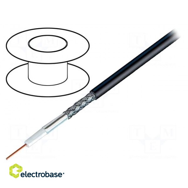 Wire: coaxial | RG58 | 1x19AWG | solid | Cu | PE | black | 305m | 1000ft