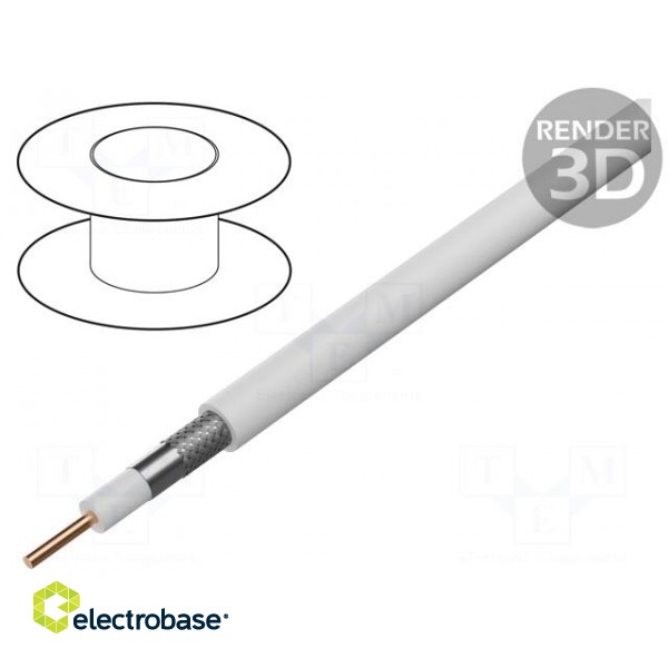 Wire: coaxial | RG6 | solid | Cu | PVC | white | 500m | Øcable: 7mm