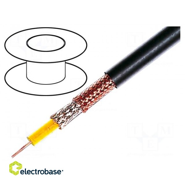 Wire: coaxial | RG6AU | solid | CCS | PVC | black | 100m | 8.4mm