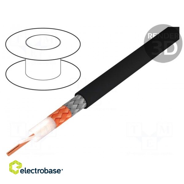 Wire: coaxial | RG71BU | solid | CCS | PE | black | 100m | 6.2mm