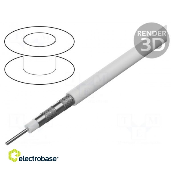 Wire: coaxial | solid | CCS | PVC | white | 20m | Øcable: 7.2mm