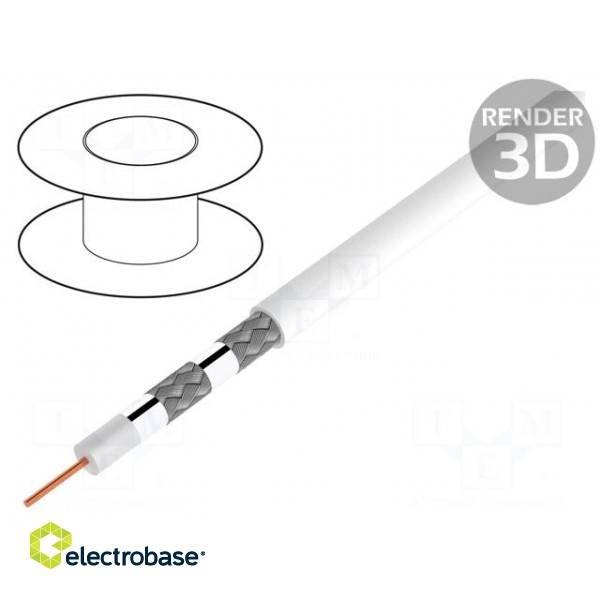 Wire: coaxial | solid | CCS | PVC | white | 500m | Øcable: 7mm