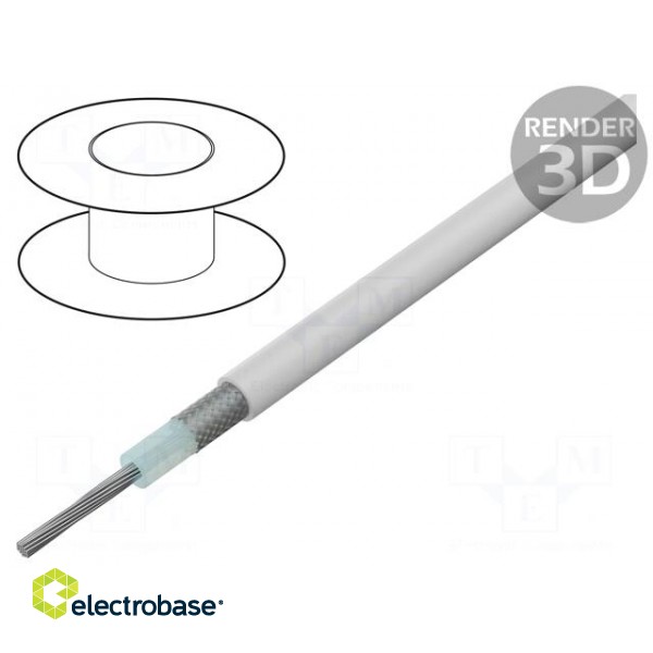 Wire: coaxial | stranded | Cu | PFA | white | 30.5m | Øcable: 1.33mm | 100ft