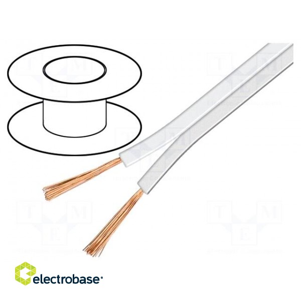 Wire: loudspeaker cable | 2x1,5mm2 | stranded | CCA | white | 100m