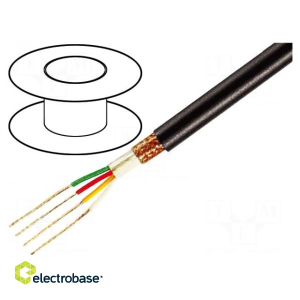 Wire: microphone cable | 4x0,22mm2 | black | OFC | PVC | -15÷70°C | 100m