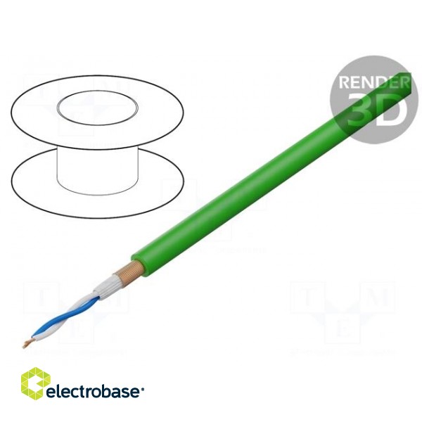 Wire: microphone cable | 2x0,22mm2 | green | OFC | PVC | -15÷70°C | 100m
