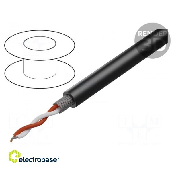 Wire: microphone cable | 2x0,35mm2 | black | OFC | PVC FirestoP® | 100m