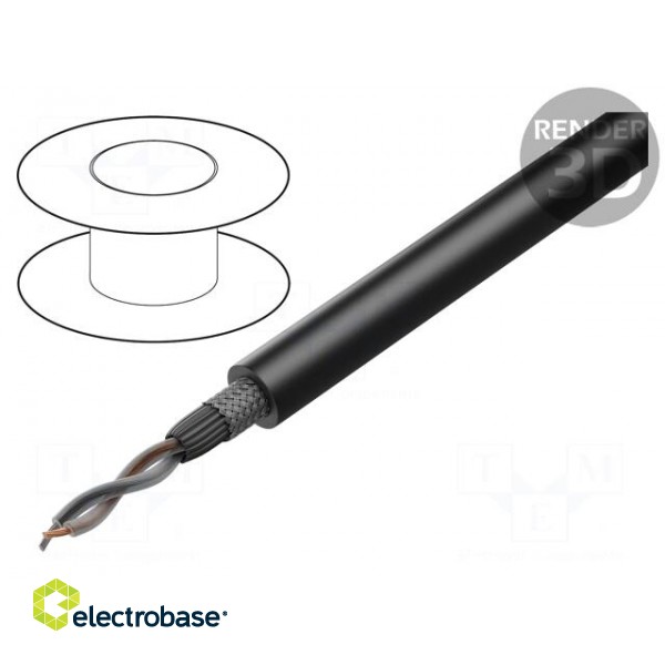 Wire: microphone cable | 2x0,35mm2 | black | OFC,tinned | PVC | 100m