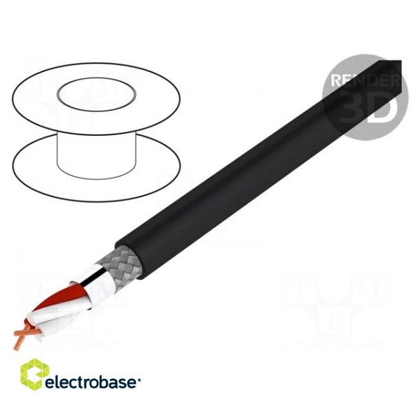 Wire: microphone cable | black | Cu | PVC | -30÷70°C | shielded | 6.7mm