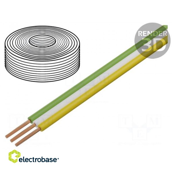 Wire: ribbon | stranded | 3x0,14mm2 | white,green,yellow | 5m paveikslėlis 1