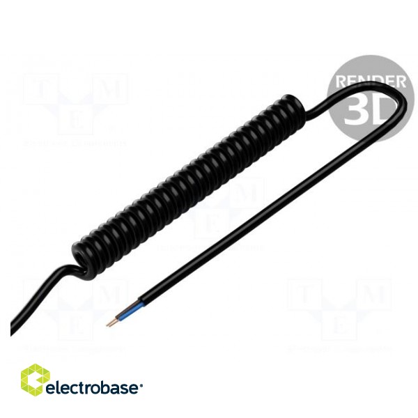 Wire: coiled | 2x0.15mm2 | unshielded | PUR | black | 300V | 0.1m | 0.4m