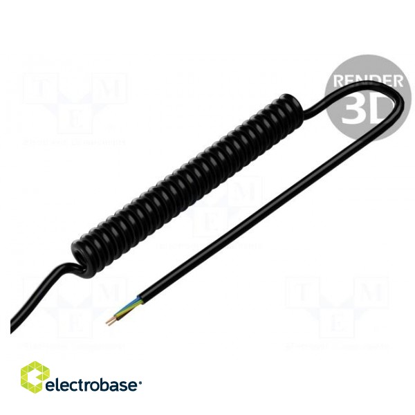 Wire: coiled | 3G0.75mm2 | unshielded | PUR | black | 300V,500V | 0.1m