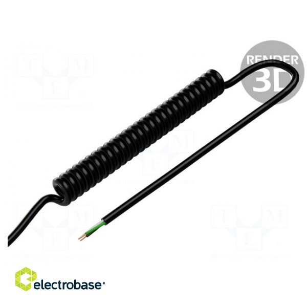 Wire: coiled | 3x0.35mm2 | unshielded | PUR | black | 300V | 0.2m | 0.8m image 1