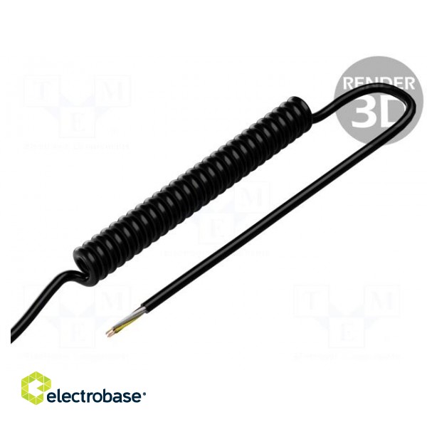 Wire: coiled | 5x0.35mm2 | unshielded | PUR | black | 300V | 0.1m | 0.4m