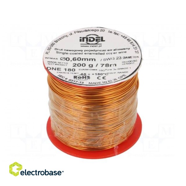 Coil wire | single coated enamelled | 0.6mm | 0.2kg | -65÷180°C