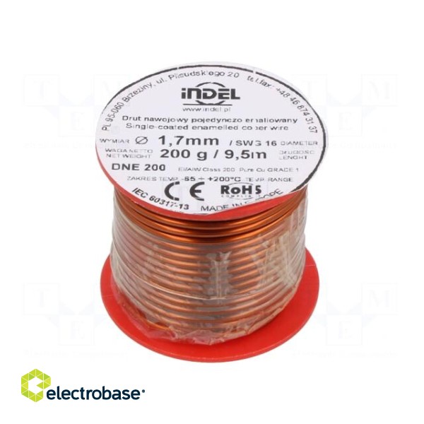 Coil wire | single coated enamelled | 1.7mm | 0.2kg | -65÷200°C