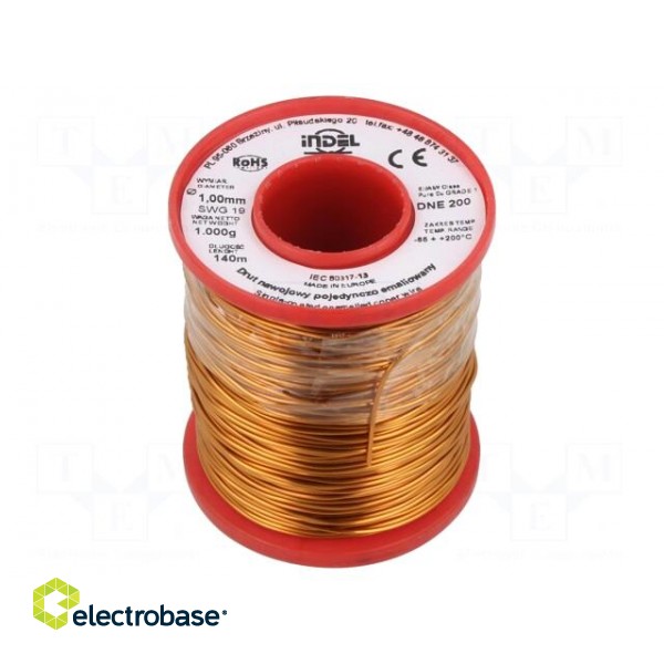 Coil wire | single coated enamelled | 1mm | 1kg | -65÷200°C | Core: Cu