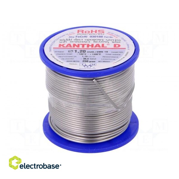 Resistance wire | 1.19Ω/m | -100÷1300°C | Øout: 1.2mm | FeCrAl | 0,25kg