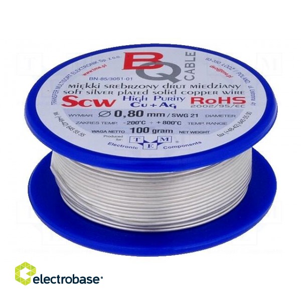 Silver plated copper wires | 0.8mm | 100g | Cu,silver plated | 22m