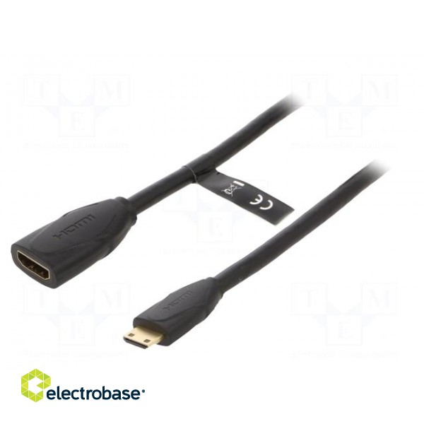 Cable | HDMI 1.4 | HDMI socket,mini HDMI plug | PVC | 1m | black | 30AWG