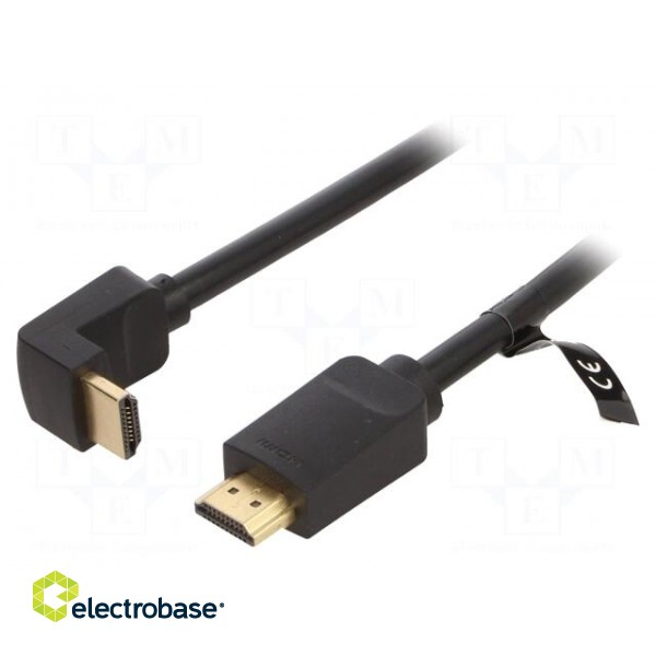 Cable | HDMI 2.0 | HDMI plug,HDMI plug 90° | PVC | 2m | black | 30AWG