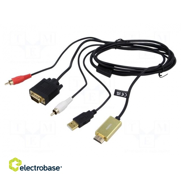 Cable | D-Sub 15pin HD plug,HDMI plug,RCA plug x2,USB A plug