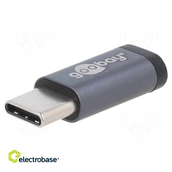 Adapter | OTG,USB 2.0 | USB B micro socket,USB C plug | grey paveikslėlis 1