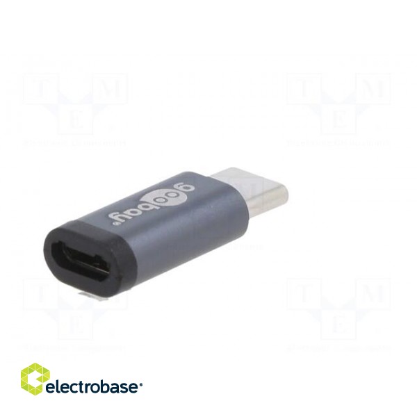 Adapter | OTG,USB 2.0 | USB B micro socket,USB C plug | grey paveikslėlis 6