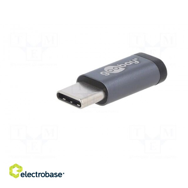 Adapter | OTG,USB 2.0 | USB B micro socket,USB C plug | grey paveikslėlis 2