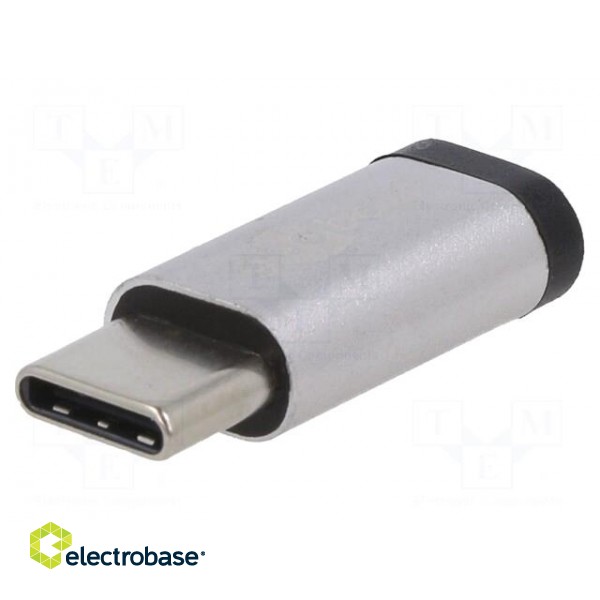 Adapter | OTG,USB 2.0 | USB B micro socket,USB C plug | silver paveikslėlis 1