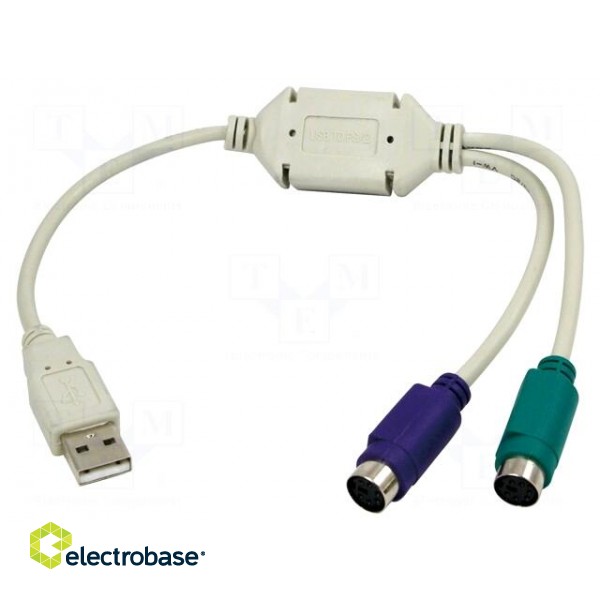 Adapter USB-PS2 | USB 1.1 | PS/2 socket x2,USB A plug | white