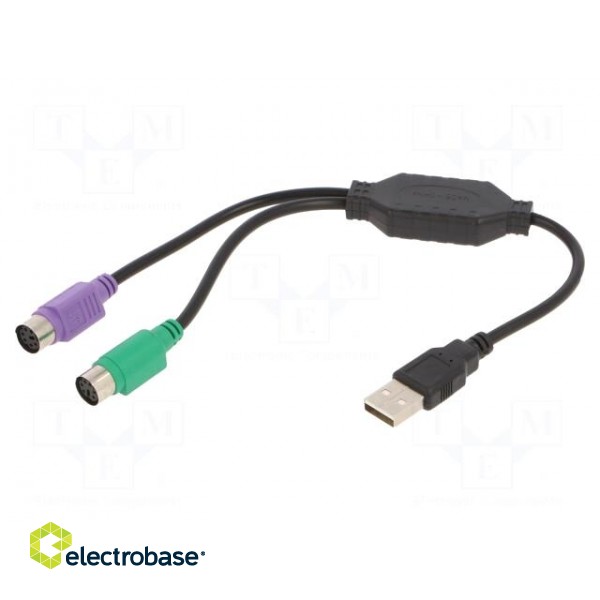 Adapter | USB 2.0 | PS/2 socket x2,USB A plug | 0.3m | black | black