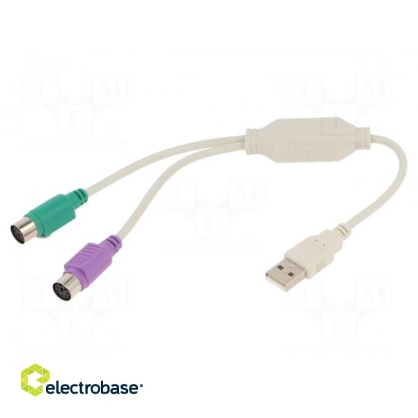Adapter | USB 2.0 | PS/2 socket x2,USB A plug | 0.3m | white | white