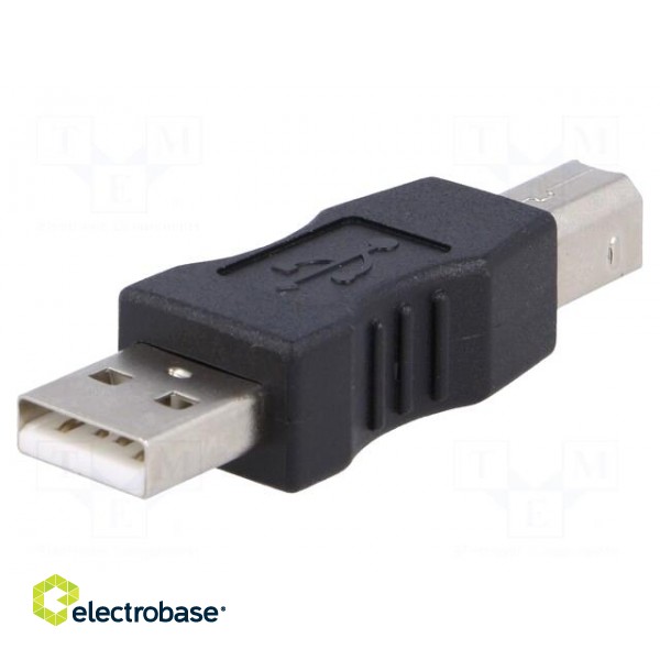 Adapter | USB 2.0 | USB A plug,USB B plug | nickel plated | black image 1