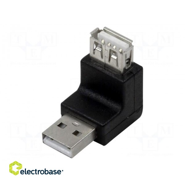 Adapter | USB 2.0 | USB A plug,USB A socket (angle) | Colour: black