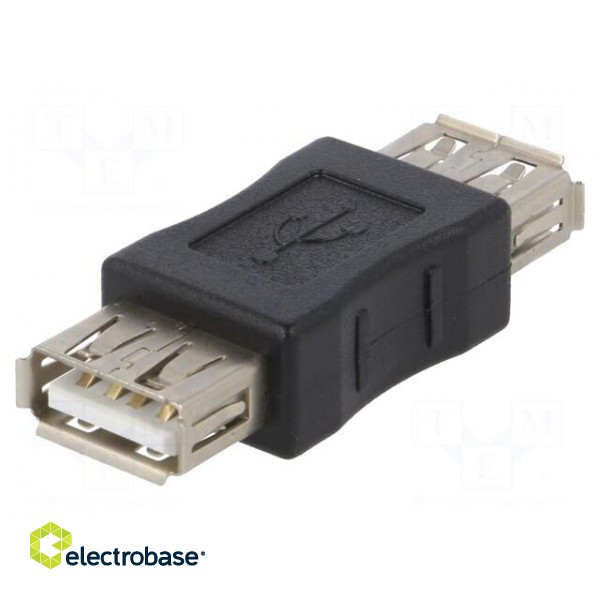 Adapter | USB 2.0 | USB A socket,both sides | nickel plated | black image 1