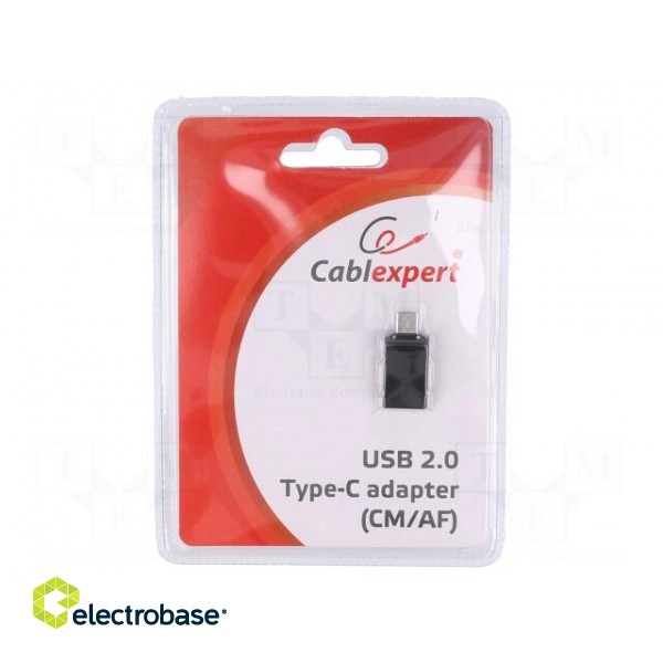 Adapter | USB 2.0 | USB A socket,USB C plug | black | Cablexpert