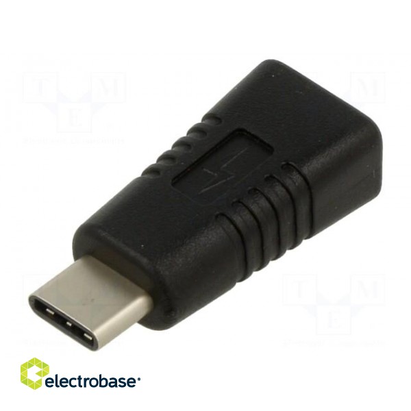 Adapter | USB 2.0 | USB B micro socket,USB C plug | black paveikslėlis 1