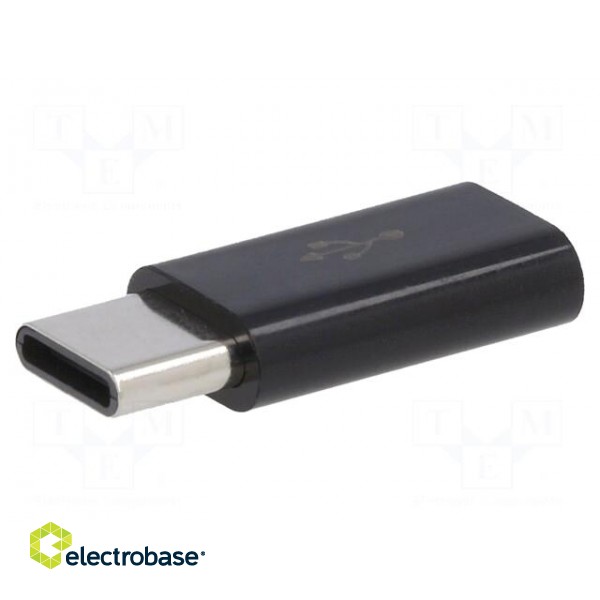 Adapter | USB 2.0 | USB B micro socket,USB C plug | black image 1