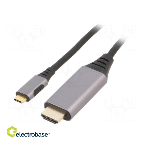 Adapter | USB 3.0 | HDMI plug,USB C plug | 1.8m | black | 32AWG | grey