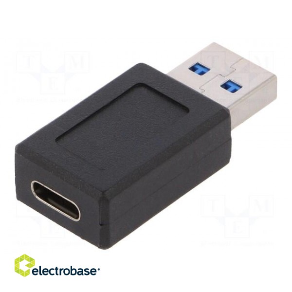 Adapter | USB 3.0 | USB A plug,USB C socket | Colour: black image 1