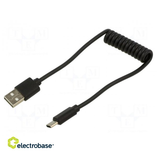 Cable | coiled,USB 2.0 | USB A plug,USB C plug | gold-plated | 0.6m