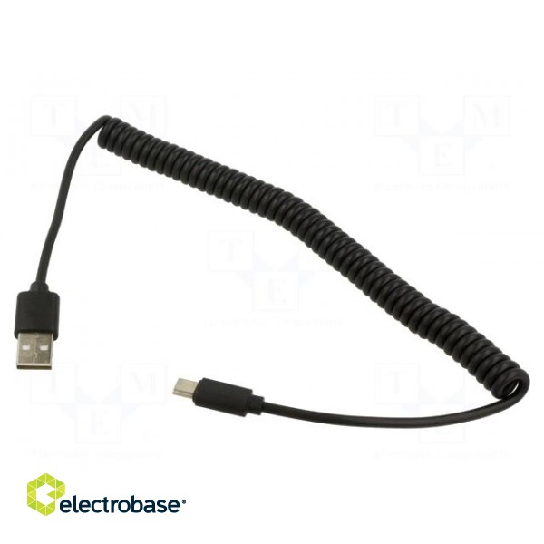 Cable | coiled,USB 2.0 | USB A plug,USB C plug | gold-plated | 1.8m